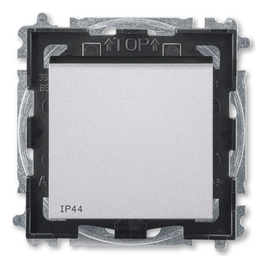 Выключатель одноклавишный ABB LEVIT, серебро // дымчатый черный, 2CHH596940A4070