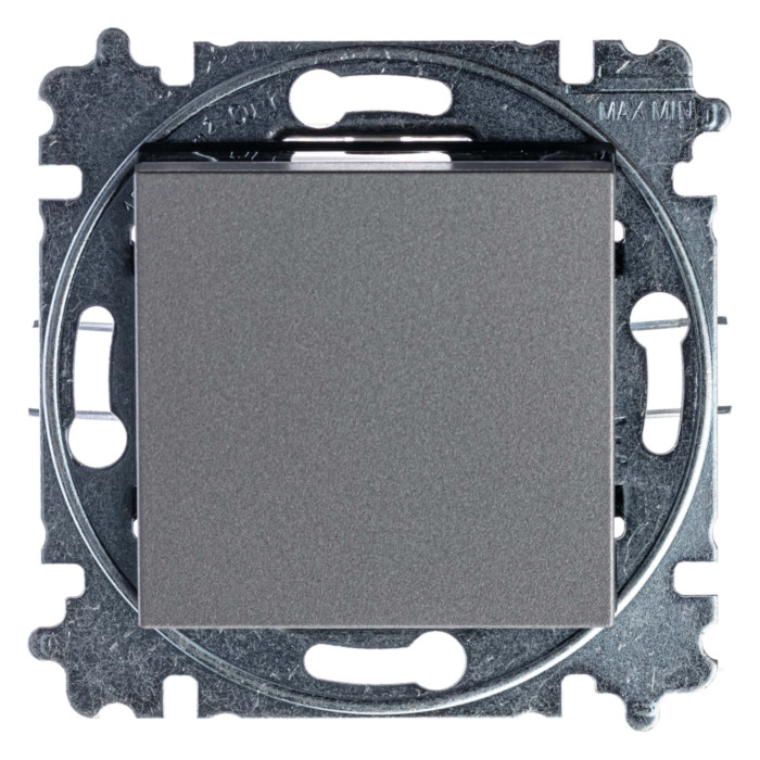 Выключатель одноклавишный ABB LEVIT, сталь // дымчатый черный, 2CHH590645A6069