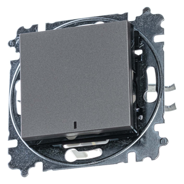 Выключатель одноклавишный ABB LEVIT с подсветкой, сталь // дымчатый черный, 2CHH590646A6069