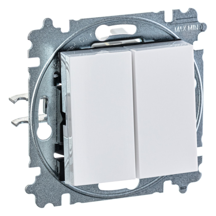 Выключатель двухклавишный ABB LEVIT, белый // ледяной, 2CHH590545A6001